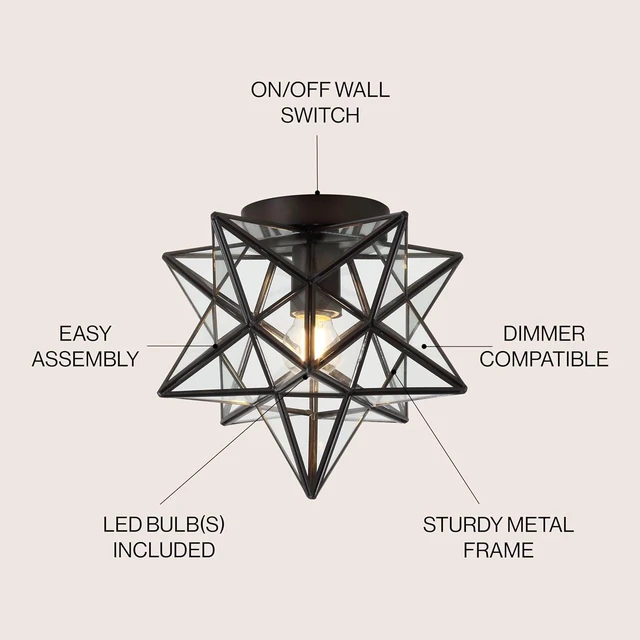 Alt view image 2 of 7 - JONATHAN Y Stella 12" Moravian Clear Star Flush Mount, Oil Rubbed Bronze