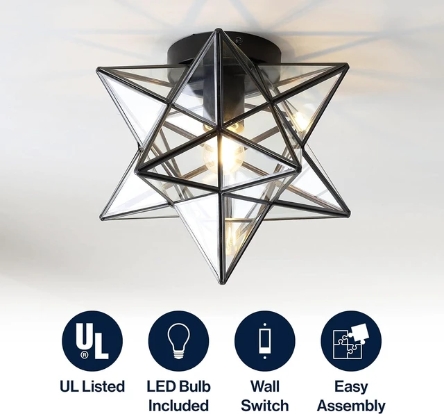 Alt view image 3 of 7 - JONATHAN Y Stella 12" Moravian Clear Star Flush Mount, Oil Rubbed Bronze