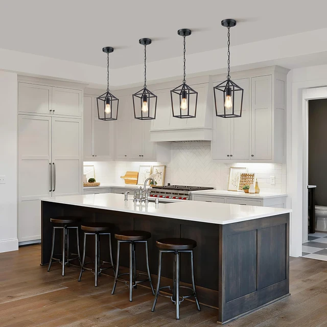 Alt view image 2 of 7 - Sheetea 2 Pack Pendant Lights Kitchen Island, Modern Black Light Fixtures