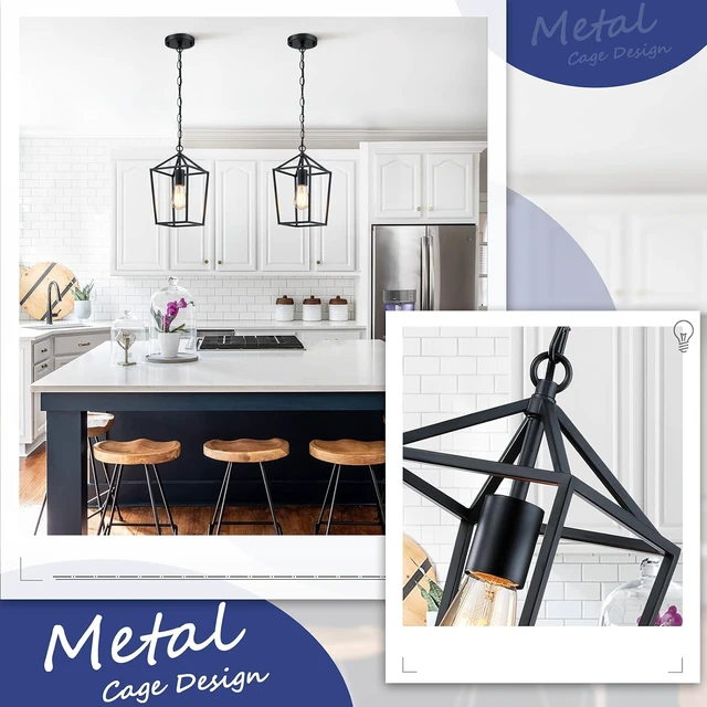 Alt view image 4 of 7 - Sheetea 2 Pack Pendant Lights Kitchen Island, Modern Black Light Fixtures