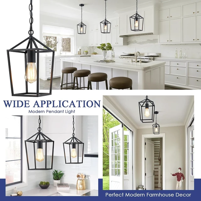 Alt view image 7 of 7 - Sheetea 2 Pack Pendant Lights Kitchen Island, Modern Black Light Fixtures
