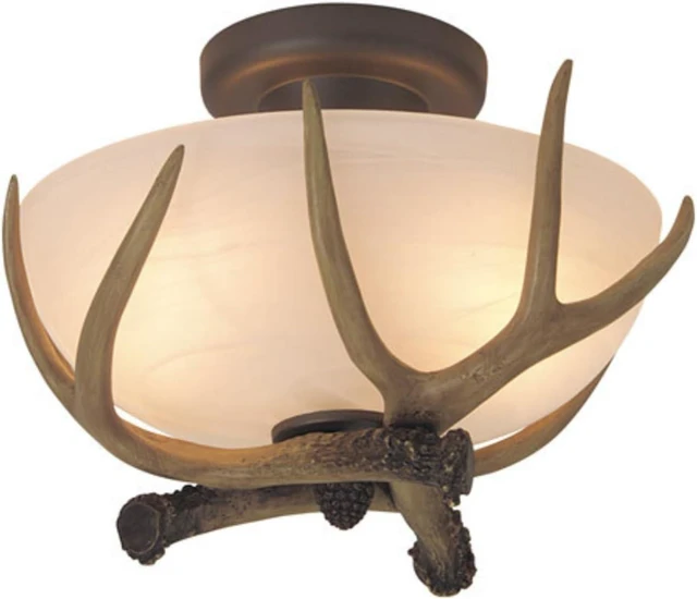 Main image of Craftmade X1611-EB Antler 2 Light Semi Flush Mount Ceiling Light | 8.89 Inch Height | Requires (2) E26 Medium Base Bulbs | Alabaster Glass Shade | European Bronze Finish | Rustic Ceiling Fixture