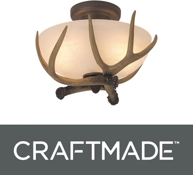 Alt view image 2 of 7 - Craftmade X1611-EB Antler 2 Light Semi Flush Mount Ceiling Light | 8.89 Inch Height | Requires (2) E26 Medium Base Bulbs | Alabaster Glass Shade | European Bronze Finish | Rustic Ceiling Fixture