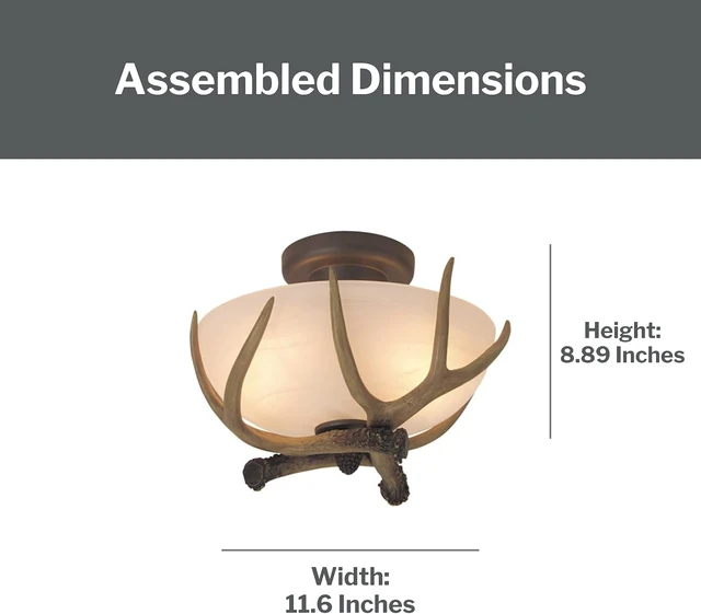 Alt view image 4 of 7 - Craftmade X1611-EB Antler 2 Light Semi Flush Mount Ceiling Light | 8.89 Inch Height | Requires (2) E26 Medium Base Bulbs | Alabaster Glass Shade | European Bronze Finish | Rustic Ceiling Fixture