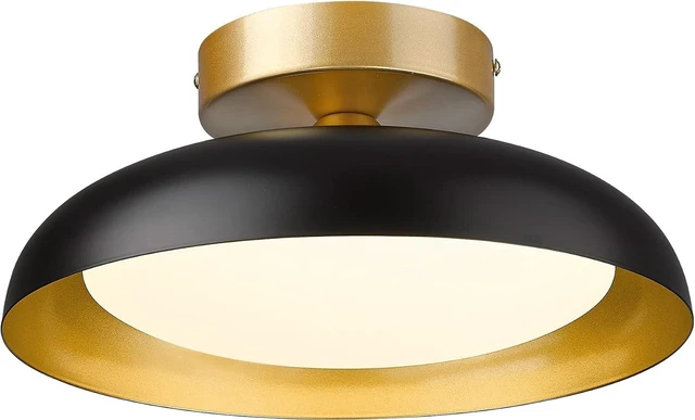 Main image of kudos Flush Mount 12-inch LED Light Fixture, Black and Gold Finish, 12W/1200lm for Bedroom, Hallway, 3000K/4000K/6000K Adjustable, KDCL01-BK