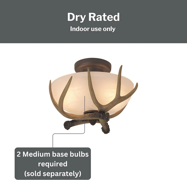 Alt view image 6 of 7 - Craftmade X1611-EB Antler 2 Light Semi Flush Mount Ceiling Light | 8.89 Inch Height | Requires (2) E26 Medium Base Bulbs | Alabaster Glass Shade | European Bronze Finish | Rustic Ceiling Fixture