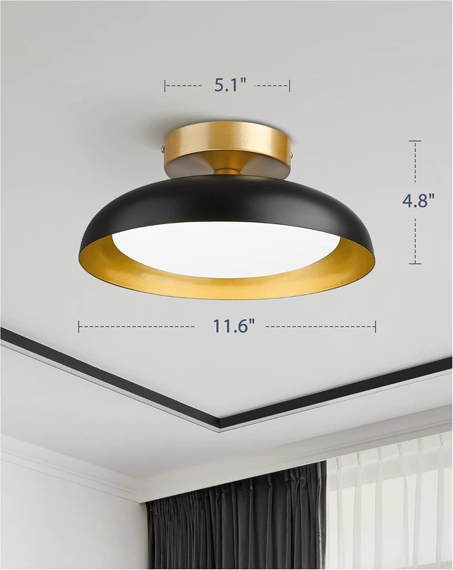 Alt view image 5 of 7 - kudos Flush Mount 12-inch LED Light Fixture, Black and Gold Finish, 12W/1200lm for Bedroom, Hallway, 3000K/4000K/6000K Adjustable, KDCL01-BK