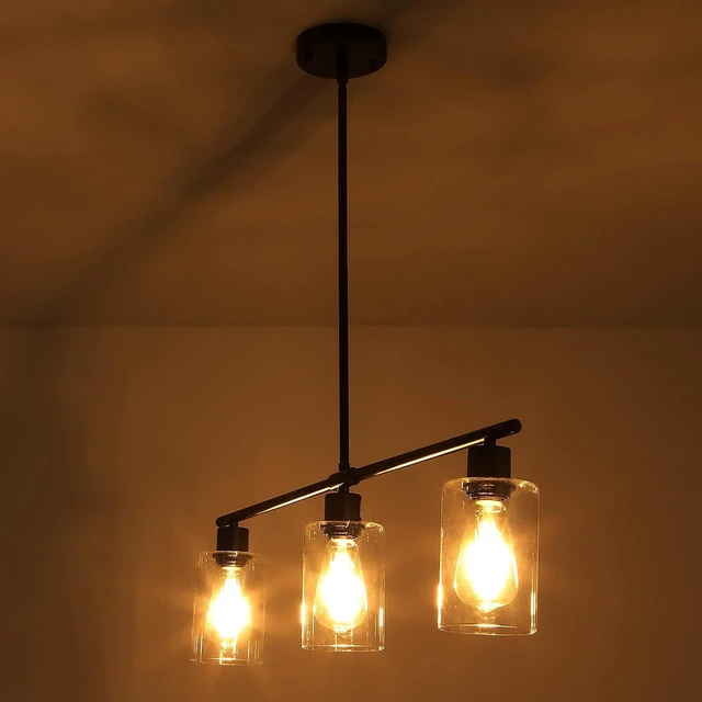 Alt view image 5 of 6 - 31" Black Linear 3-Light Clear Glass Kitchen Island Pendant Chandelier