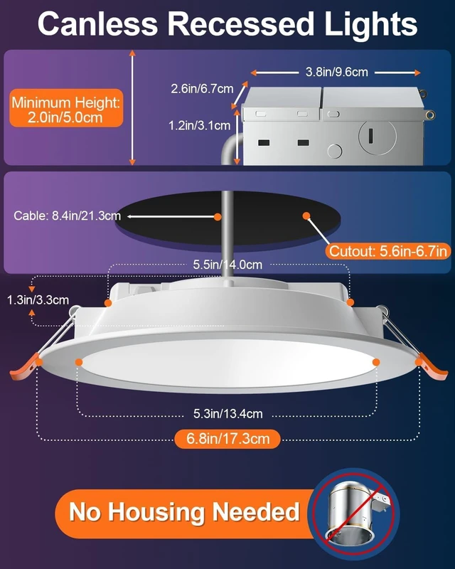 Alt view image 2 of 7 - DUSKTEC Canless Recessed Lighting 6 Inch, Color Changing, Remote Control