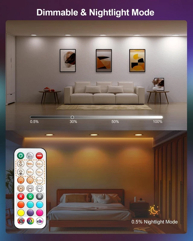 Alt view image 4 of 7 - DUSKTEC Canless Recessed Lighting 6 Inch, Color Changing, Remote Control