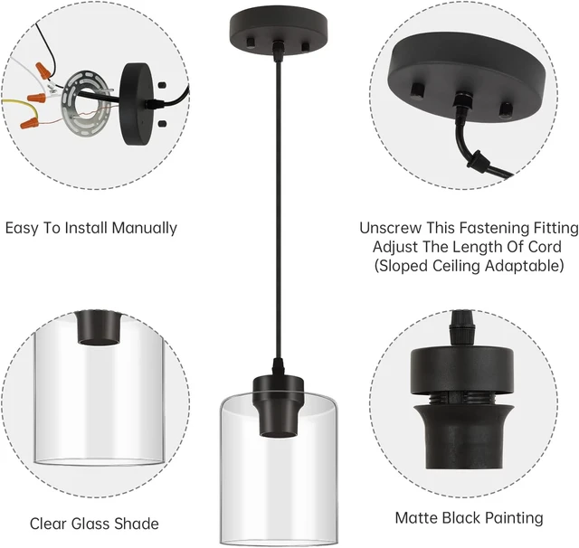 Alt view image 3 of 7 - BoostArea Modern Pendant Light Fixtures, Industrial Hanging Ceiling Lamp with Clear Glass Shade, Farmhouse Black Pendant Lighting for Kitchen Island Decor Living Room Hallway Bedroom Dining Hall Bar