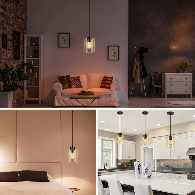 Alt view image 4 of 7 - BoostArea Modern Pendant Light Fixtures, Industrial Hanging Ceiling Lamp with Clear Glass Shade, Farmhouse Black Pendant Lighting for Kitchen Island Decor Living Room Hallway Bedroom Dining Hall Bar