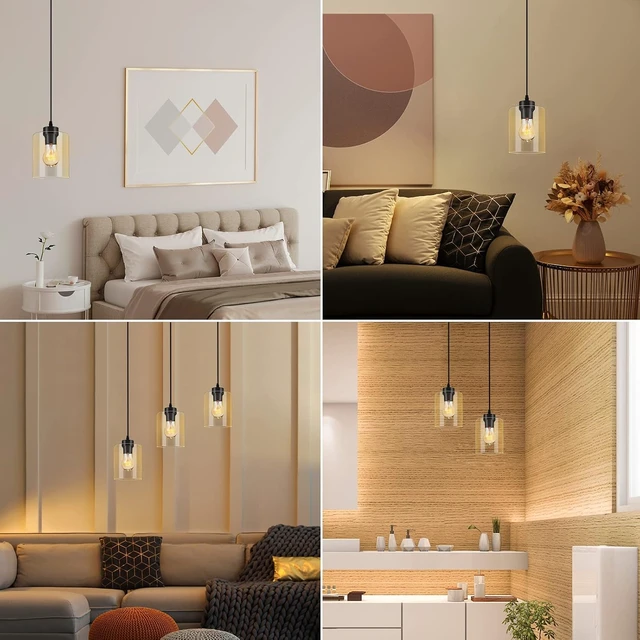 Alt view image 5 of 7 - BoostArea Modern Pendant Light Fixtures, Industrial Hanging Ceiling Lamp with Clear Glass Shade, Farmhouse Black Pendant Lighting for Kitchen Island Decor Living Room Hallway Bedroom Dining Hall Bar