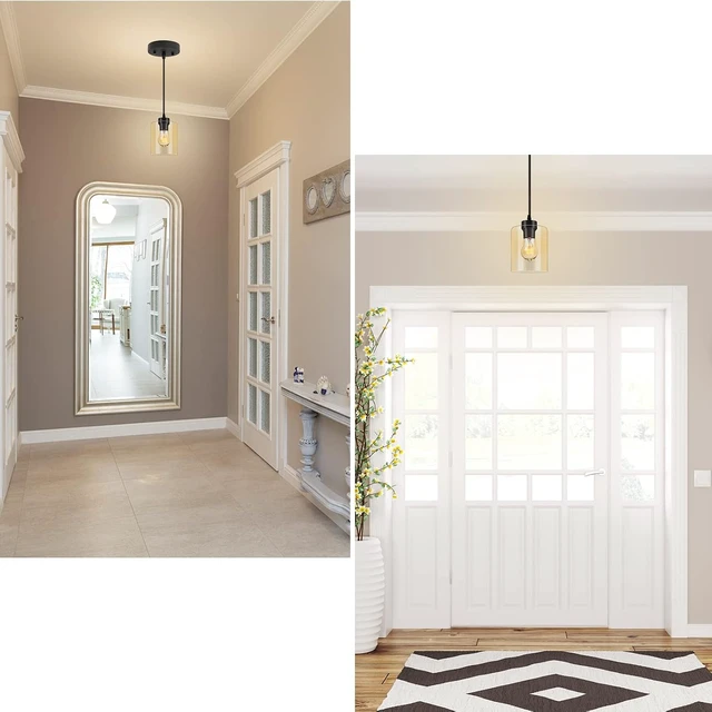 Alt view image 6 of 7 - BoostArea Modern Pendant Light Fixtures, Industrial Hanging Ceiling Lamp with Clear Glass Shade, Farmhouse Black Pendant Lighting for Kitchen Island Decor Living Room Hallway Bedroom Dining Hall Bar