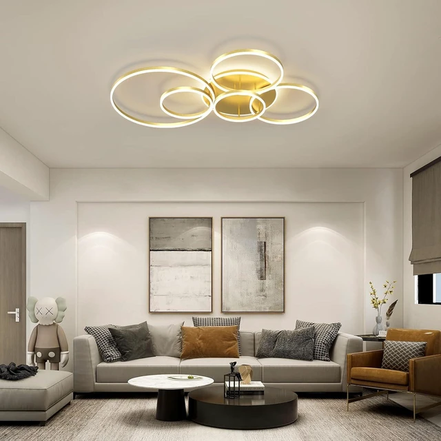 Alt view image 5 of 5 - Modern LED Ceiling Light 106W Dimmable LED Acrylic Ceiling Lamp with Remote Control 6 Rings Flush Mount Ceiling Light Gold Ceiling Chandelier for Living Room Dining Room Bedroom Kitchen (5+1G01)