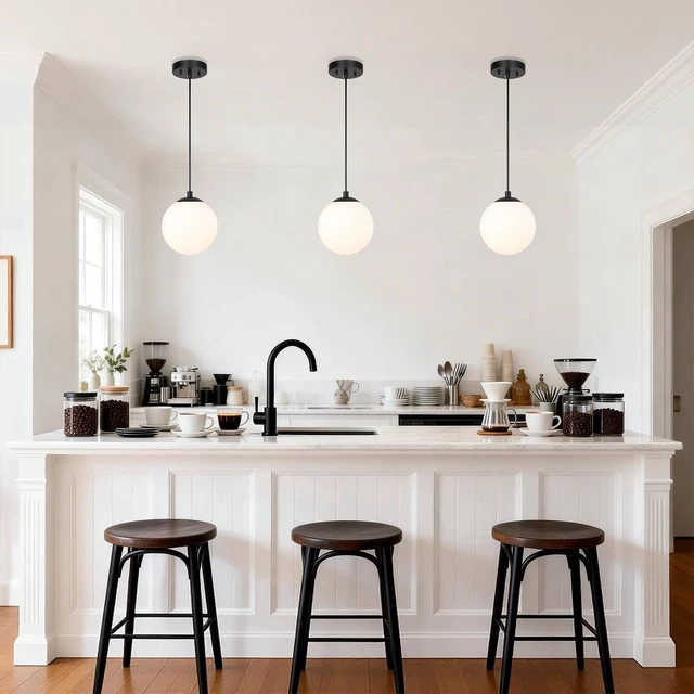 Alt view image 4 of 7 - XiNBEi Lighting 8" Globe Pendant Light Matte Black for Kitchen Island
