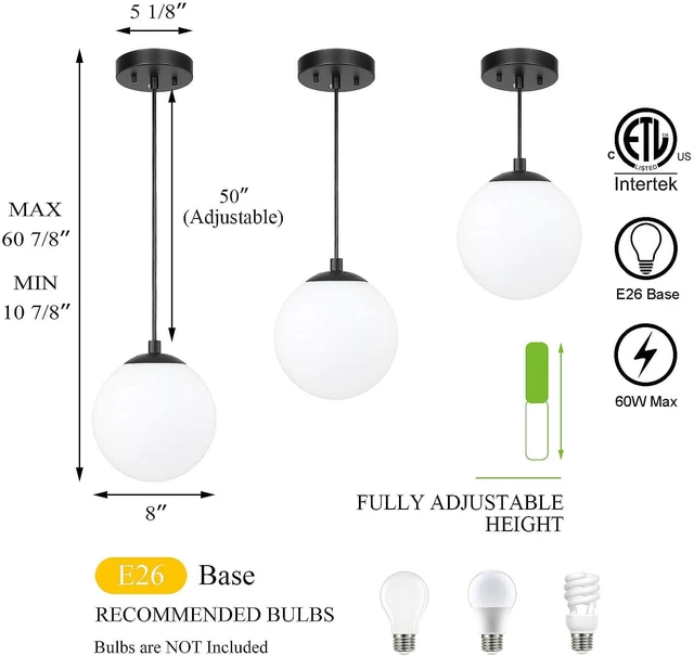 Alt view image 6 of 7 - XiNBEi Lighting 8" Globe Pendant Light Matte Black for Kitchen Island