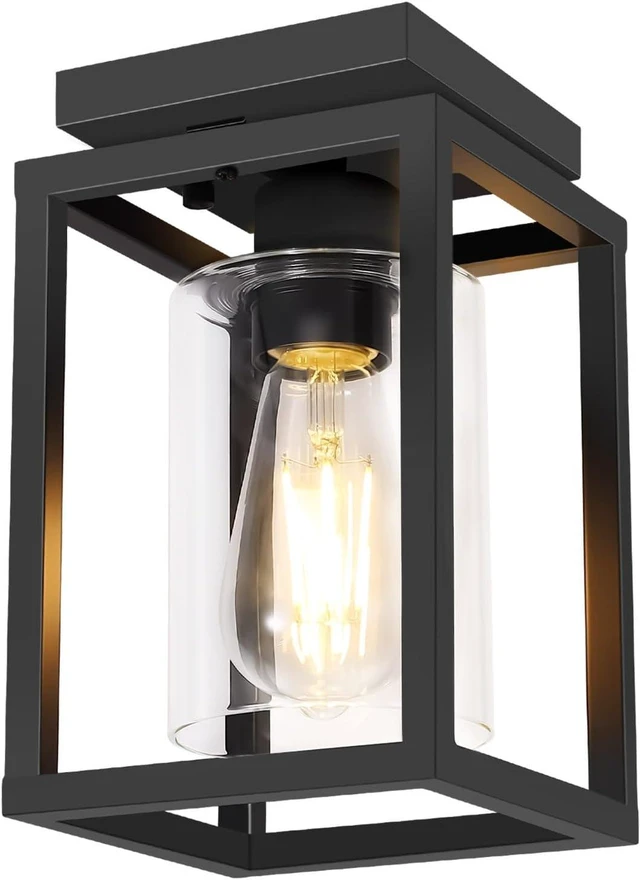 Main image of Baocuz Semi Flush Mount Ceiling Light Fixture, Black Metal Frame Porch Ceiling Light Fixture with Clear Glass Shade and E26 Ceramic Base, Farmhouse Light Fixtures for Kitchen Entryway Foyer