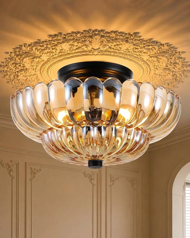 Main image of Semi Flush Mount Ceiling Light 11.8" Vinatge Black Hallway Lights