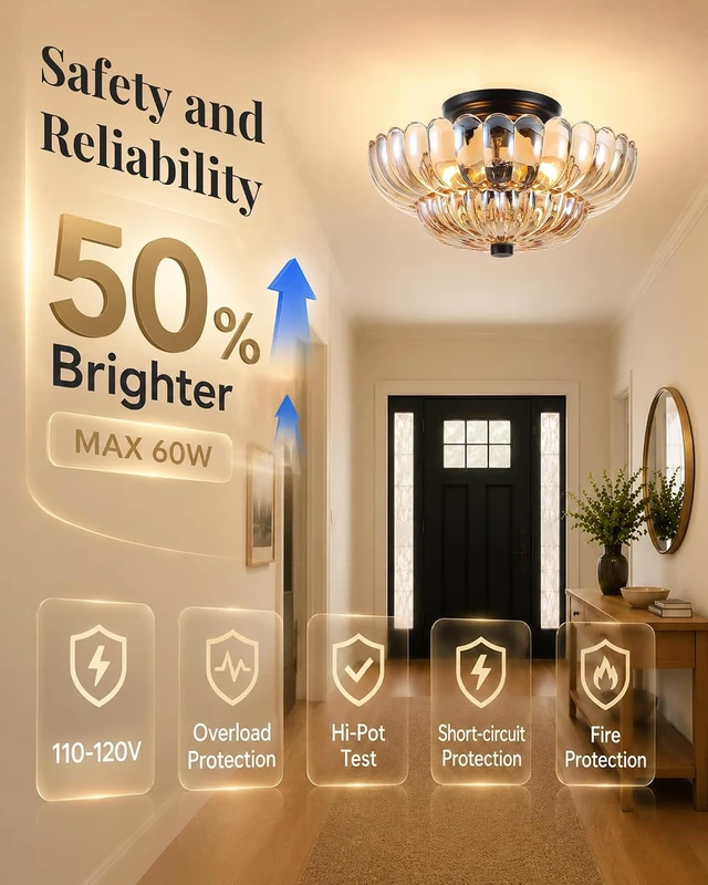 Alt view image 2 of 7 - Semi Flush Mount Ceiling Light 11.8" Vinatge Black Hallway Lights