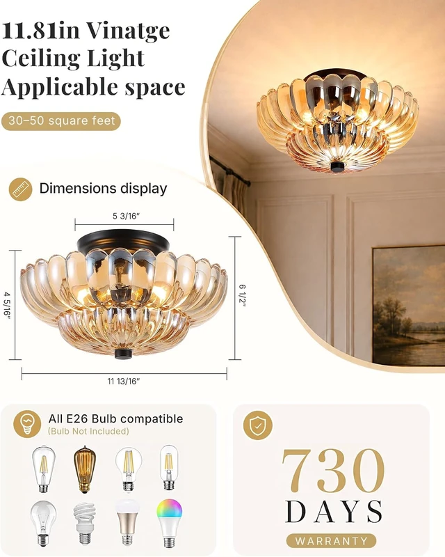 Alt view image 4 of 7 - Semi Flush Mount Ceiling Light 11.8" Vinatge Black Hallway Lights