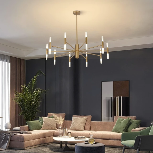 Alt view image 7 of 7 - KCO Mid Century Modern 20-Light Large Brass Gold Sputnik Ceiling Chandelier