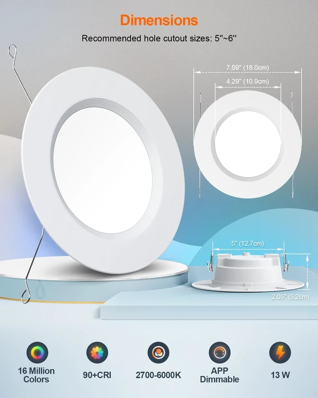 Alt view image 2 of 7 - DUSKTEC Recessed Lights 6 Inch 12 Pack, Color Changing LED Can Light 13W