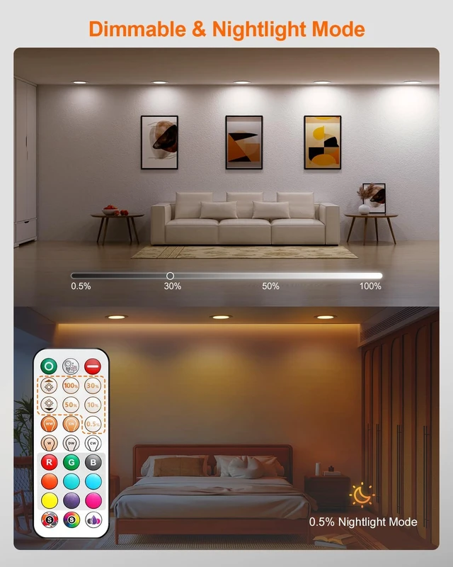 Alt view image 4 of 7 - DUSKTEC Recessed Lights 6 Inch 12 Pack, Color Changing LED Can Light 13W
