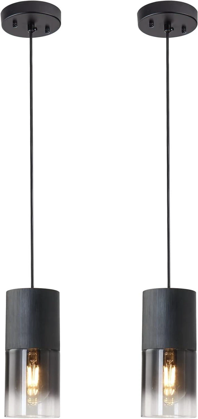 Main image of 2-Pack Black Pendant Light Fixtures, Adjustable Modern Pendant Lights for Kitchen Island, Industrial Glass Pendant Lights for Dining Table Hallway Bedroom Living Room