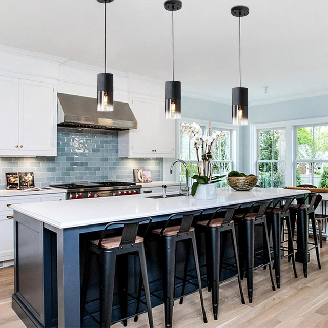 Alt view image 6 of 7 - 2-Pack Black Pendant Light Fixtures, Adjustable Modern Pendant Lights for Kitchen Island, Industrial Glass Pendant Lights for Dining Table Hallway Bedroom Living Room