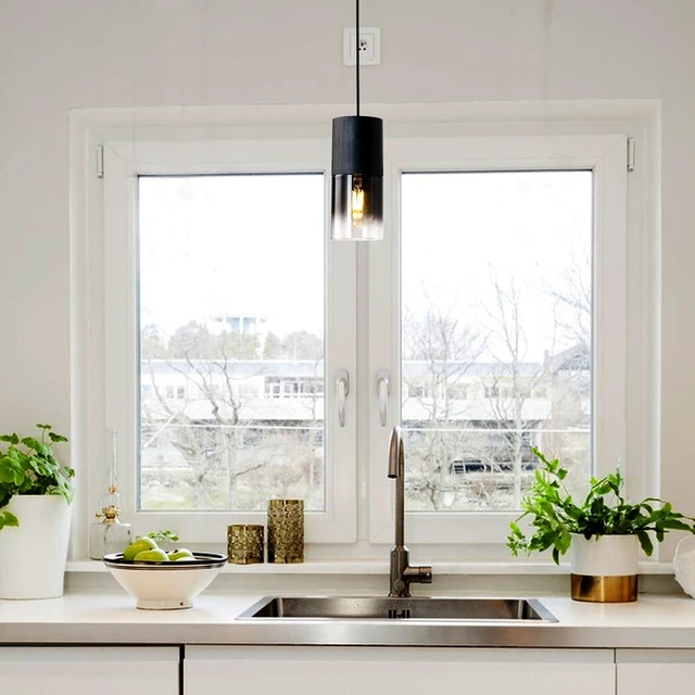 Alt view image 7 of 7 - 2-Pack Black Pendant Light Fixtures, Adjustable Modern Pendant Lights for Kitchen Island, Industrial Glass Pendant Lights for Dining Table Hallway Bedroom Living Room