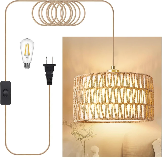 Main image of Plug in Pendant Light Rattan Hanging Lights with Plug in Cord
