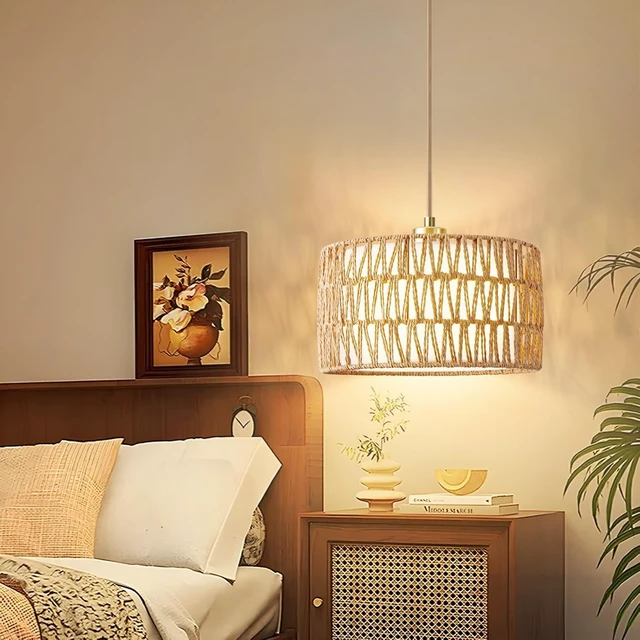 Alt view image 2 of 7 - Plug in Pendant Light Rattan Hanging Lights with Plug in Cord