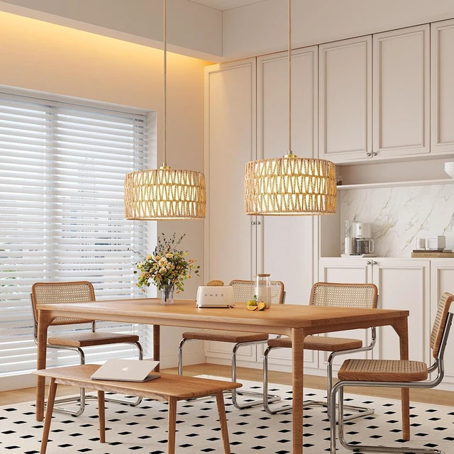 Alt view image 4 of 7 - Plug in Pendant Light Rattan Hanging Lights with Plug in Cord