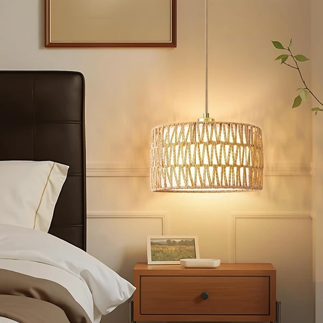 Alt view image 6 of 7 - Plug in Pendant Light Rattan Hanging Lights with Plug in Cord