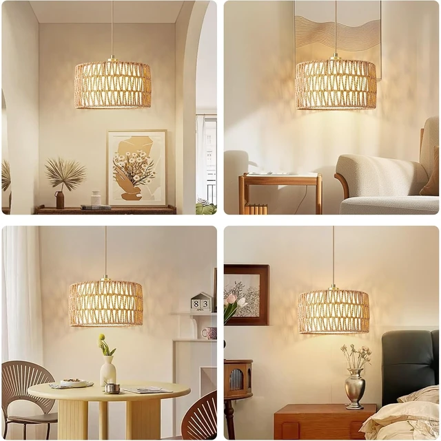 Alt view image 7 of 7 - Plug in Pendant Light Rattan Hanging Lights with Plug in Cord