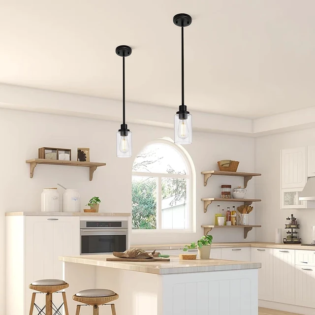 Alt view image 2 of 7 - MELUCEE 2-Pack Pendant Light Black Adjustable Hanging Ceiling Lights
