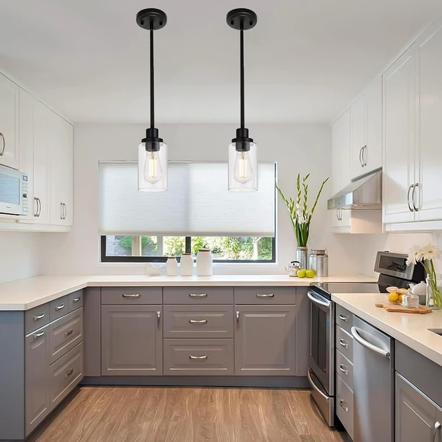 Alt view image 3 of 7 - MELUCEE 2-Pack Pendant Light Black Adjustable Hanging Ceiling Lights