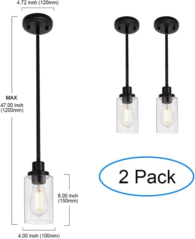 Alt view image 6 of 7 - MELUCEE 2-Pack Pendant Light Black Adjustable Hanging Ceiling Lights