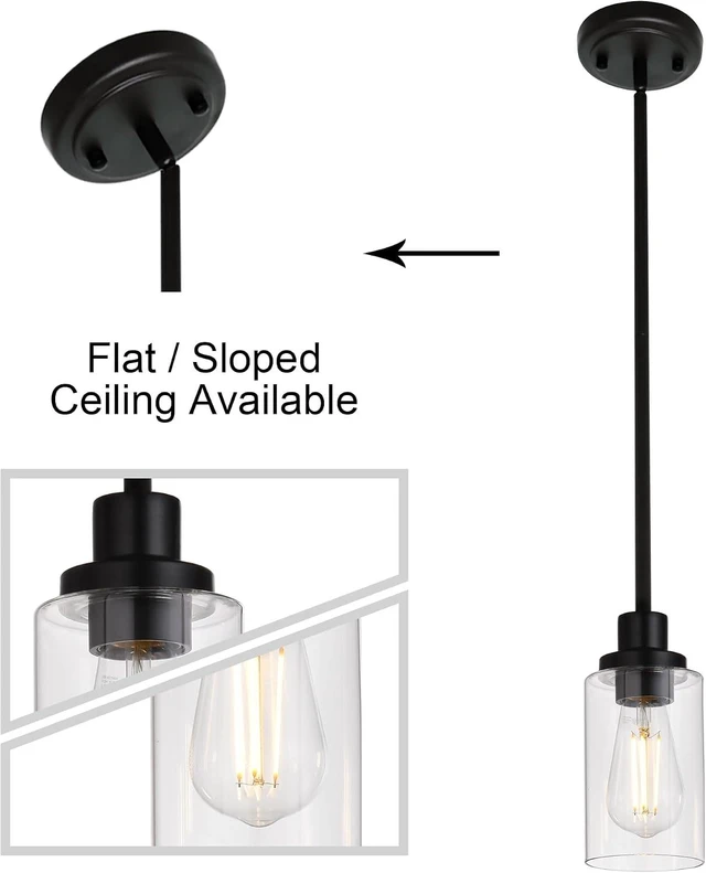Alt view image 7 of 7 - MELUCEE 2-Pack Pendant Light Black Adjustable Hanging Ceiling Lights