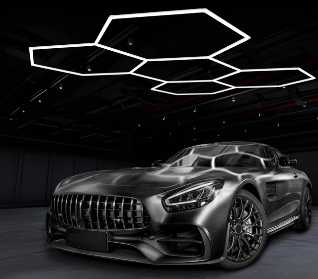 Main image of Hexagon Garage LED Lights.Higher Brightness 5 Grid 220W 26400LM 6500K Honeycomb Hexagon Ceiling Led Light with Rectangle Frame.Honeycomb Hex Led Light System for Garage Barbershop Warehouse Basement