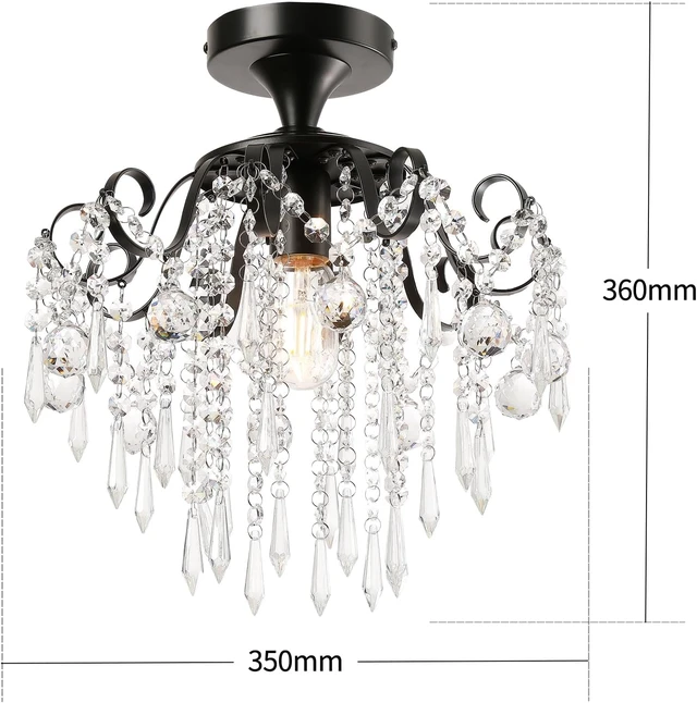 Alt view image 2 of 7 - Mini Black Chandelier Crystal Flush Mount Ceiling Light (1-Light,12.5-Inch),Small Crystal Lighting Fixture for Bedroom,Hallway,Entryway,Kitchen