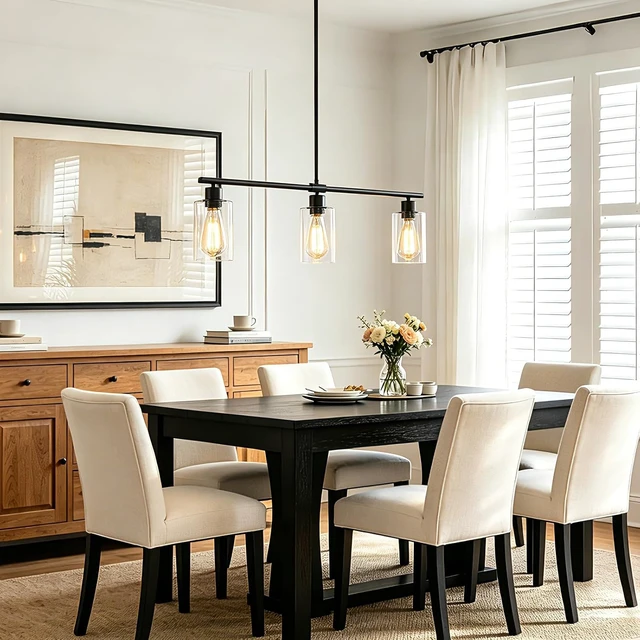 Alt view image 6 of 6 - 31" Black Linear 3-Light Clear Glass Kitchen Island Pendant Chandelier