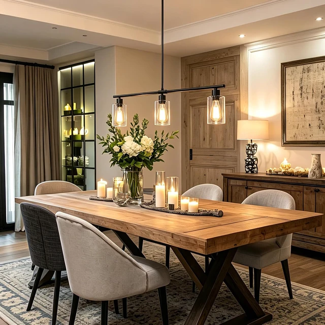 Alt view image 2 of 6 - 31" Black Linear 3-Light Clear Glass Kitchen Island Pendant Chandelier