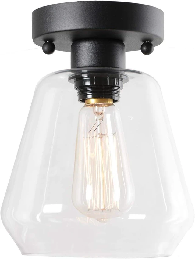 Main image of VILUXY Semi Flush Mount Ceiling Light, Industrial Clear Glass Shade Light Fixtures Ceiling for Hallway, Schoolhouse, Entryway, Kitchen, Dining Room, Laundry Room