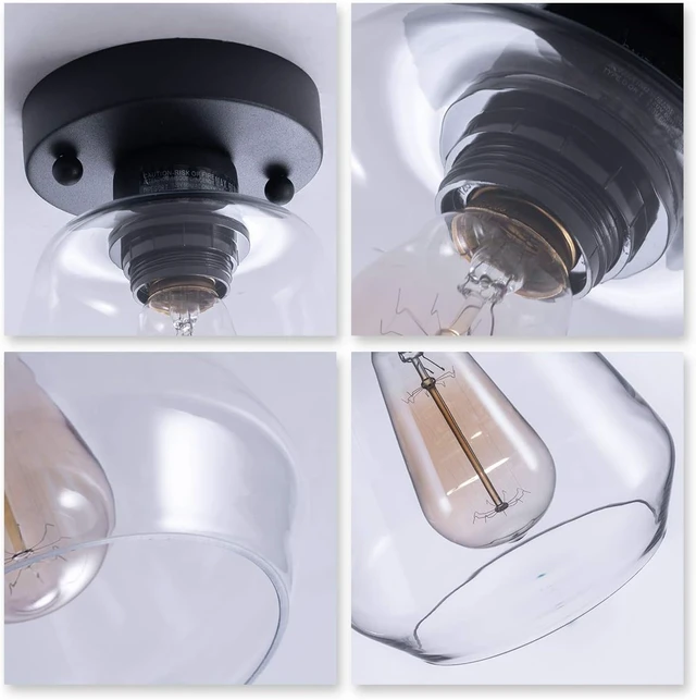 Alt view image 3 of 7 - VILUXY Semi Flush Mount Ceiling Light, Industrial Clear Glass Shade Light Fixtures Ceiling for Hallway, Schoolhouse, Entryway, Kitchen, Dining Room, Laundry Room