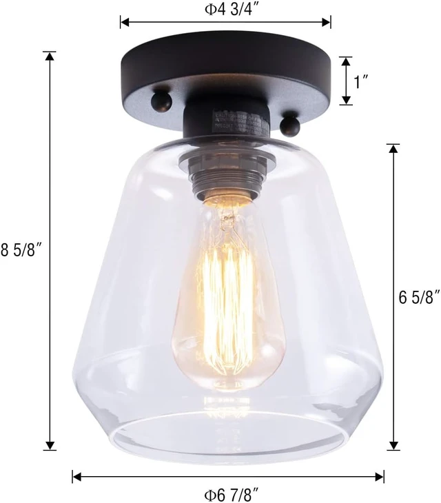 Alt view image 6 of 7 - VILUXY Semi Flush Mount Ceiling Light, Industrial Clear Glass Shade Light Fixtures Ceiling for Hallway, Schoolhouse, Entryway, Kitchen, Dining Room, Laundry Room