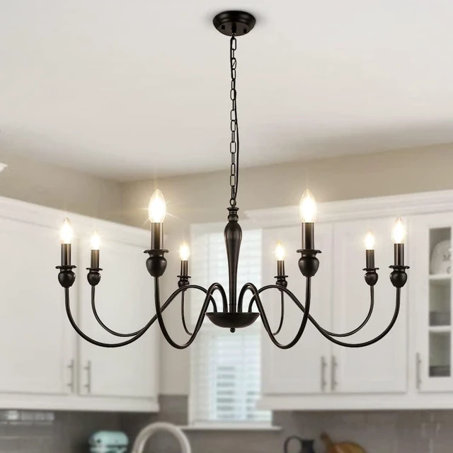 Main image of LynPon 36.6 Farmhouse Chandelier for Dining Room, 8 Lights Industrial Black Chandeliers, Iron Candle Light Fixture Rustic Hanging Ceiling Light for Kitchen Foyer Living Room Entryway