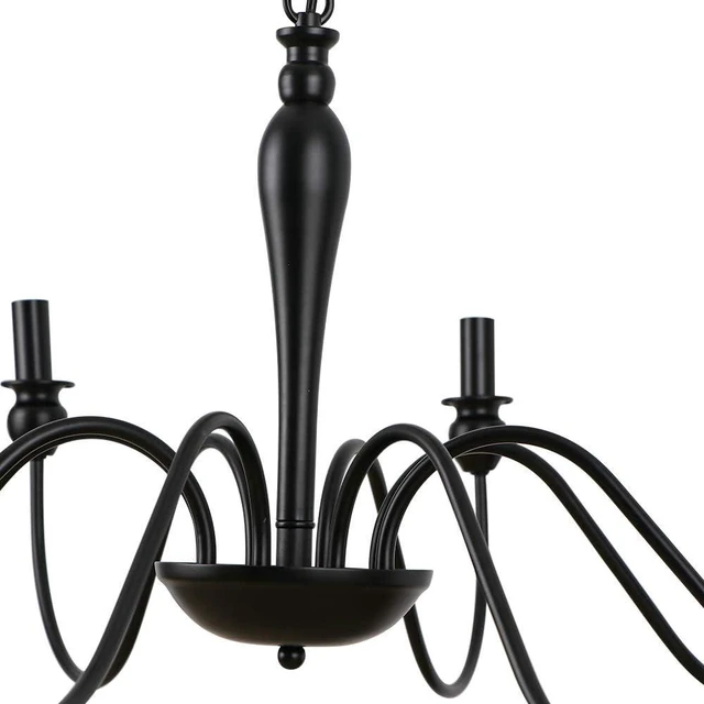 Alt view image 7 of 7 - LynPon 36.6 Farmhouse Chandelier for Dining Room, 8 Lights Industrial Black Chandeliers, Iron Candle Light Fixture Rustic Hanging Ceiling Light for Kitchen Foyer Living Room Entryway