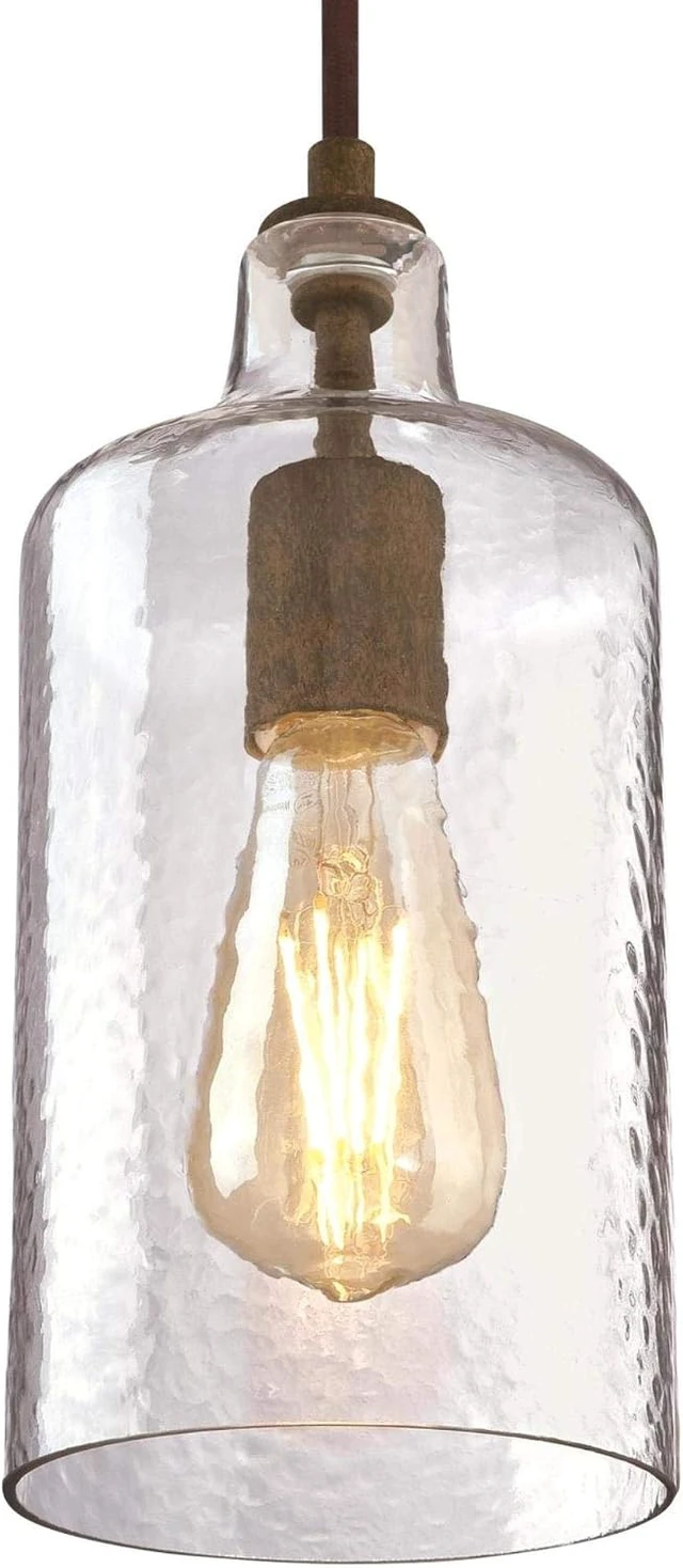 Alt view image 2 of 7 - Westinghouse Lighting 6371300, Barnwood Finish with Clear Textured Glass Carmen One-Light Indoor Mini Pendant, one Size